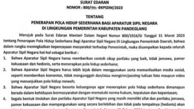 Surat Edaran (SE) Bupati Agar ASN yang Bertugas di Lingkungan Pemkab Pandeglang bisa membudayakan pola hidup sederhana (Katakita.co)