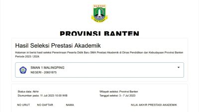 Tangkapan layar data calon siswa baru jalur prestasi SMA Negri 1 Malingping